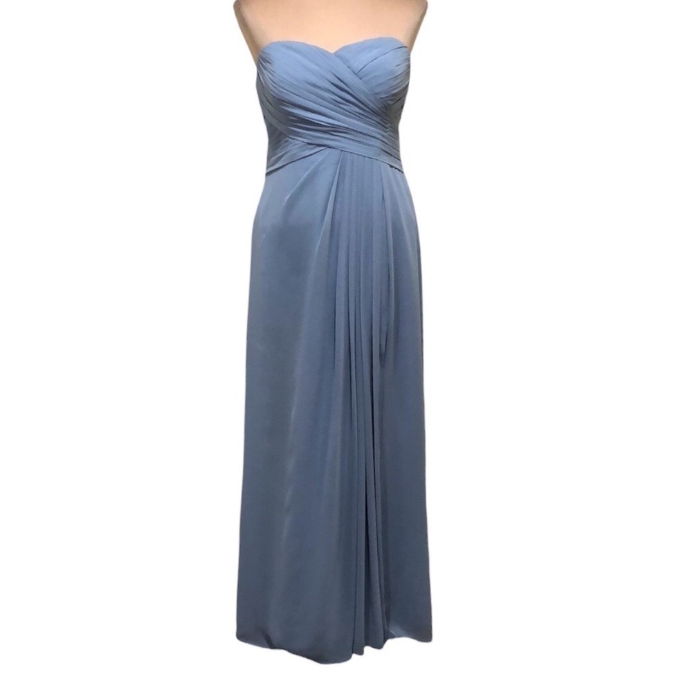AZAZIE Gown Formal Maxi Dress Size 10 Pastel Sky Blue Strapless Pleated Bodice